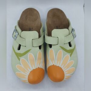 Birkenstock Birkis Boston Clogs Mint Floral Leather Slip-On Size L5 36 35 230